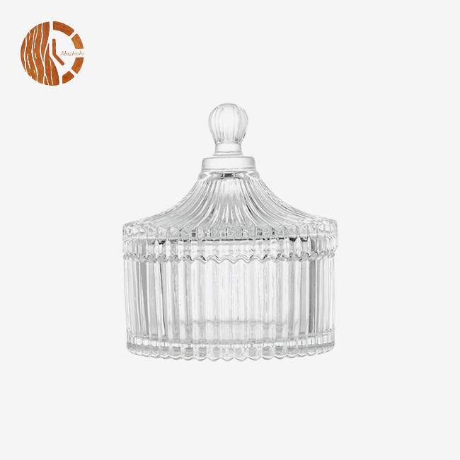 Clear Ribbed Glass Candy Jar With Lid